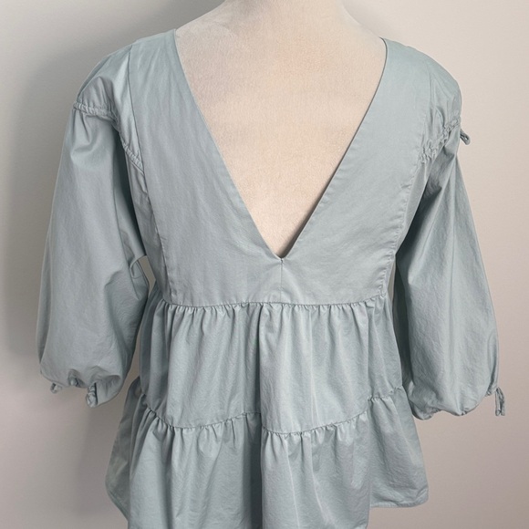 Zara Soft Blue Gathered Blouse - Picture 5 of 8